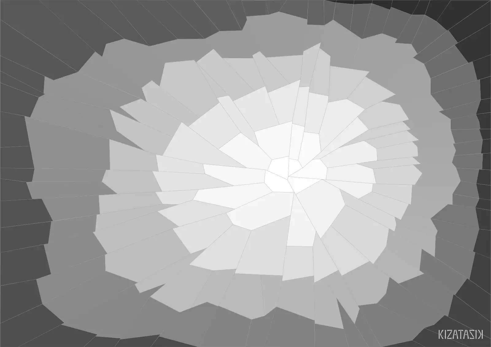 A spiral that begins dark grey and gradually gets brighter to white, in the style of monochrome stained glass