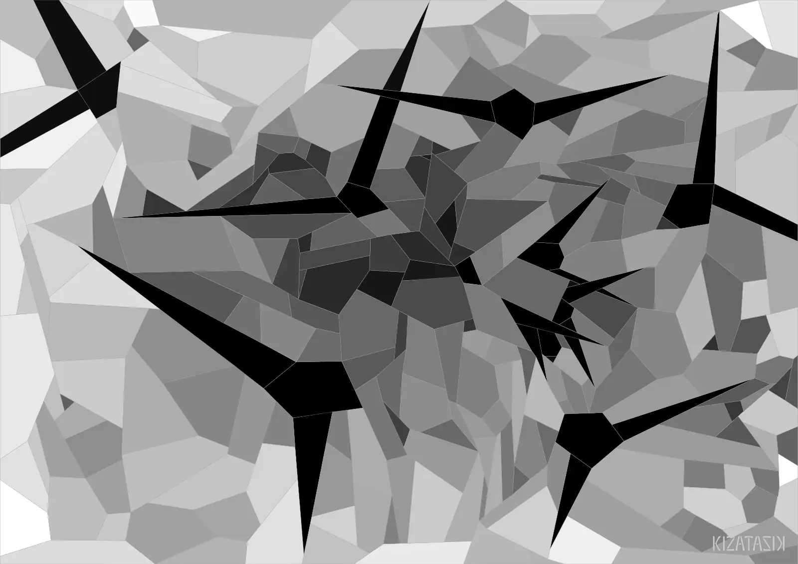 Swirling bat-like figures, in the style of monochrome stained glass