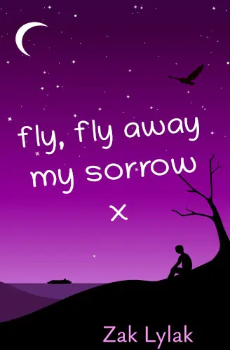 A silhouette of a lone figure on a hillside looking out to sea